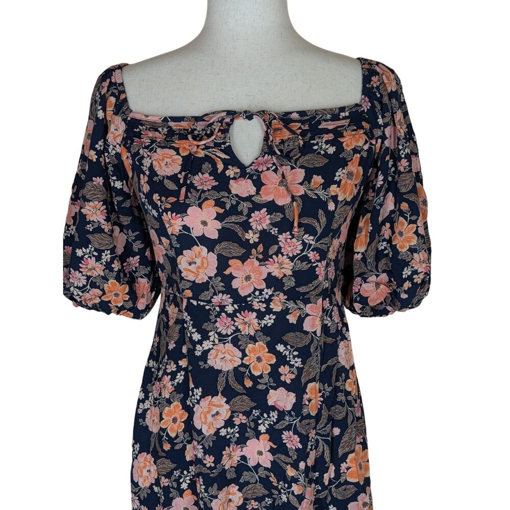 Old Navy Puff-Sleeve Floral-Print Pintucked Smocked Midi Swing Dress Size Small - Picture 4 of 13